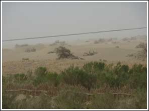 zandstorm in de Taklamakan