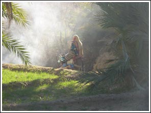 vrouw op ezel in oase Meski
